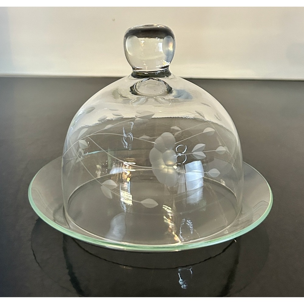 Princess House HERITAGE Round Covered Crystal Butter Dish Cut Floral Glass